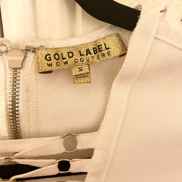 White Spandex Dress with Gold Details - Picture 2 of 3